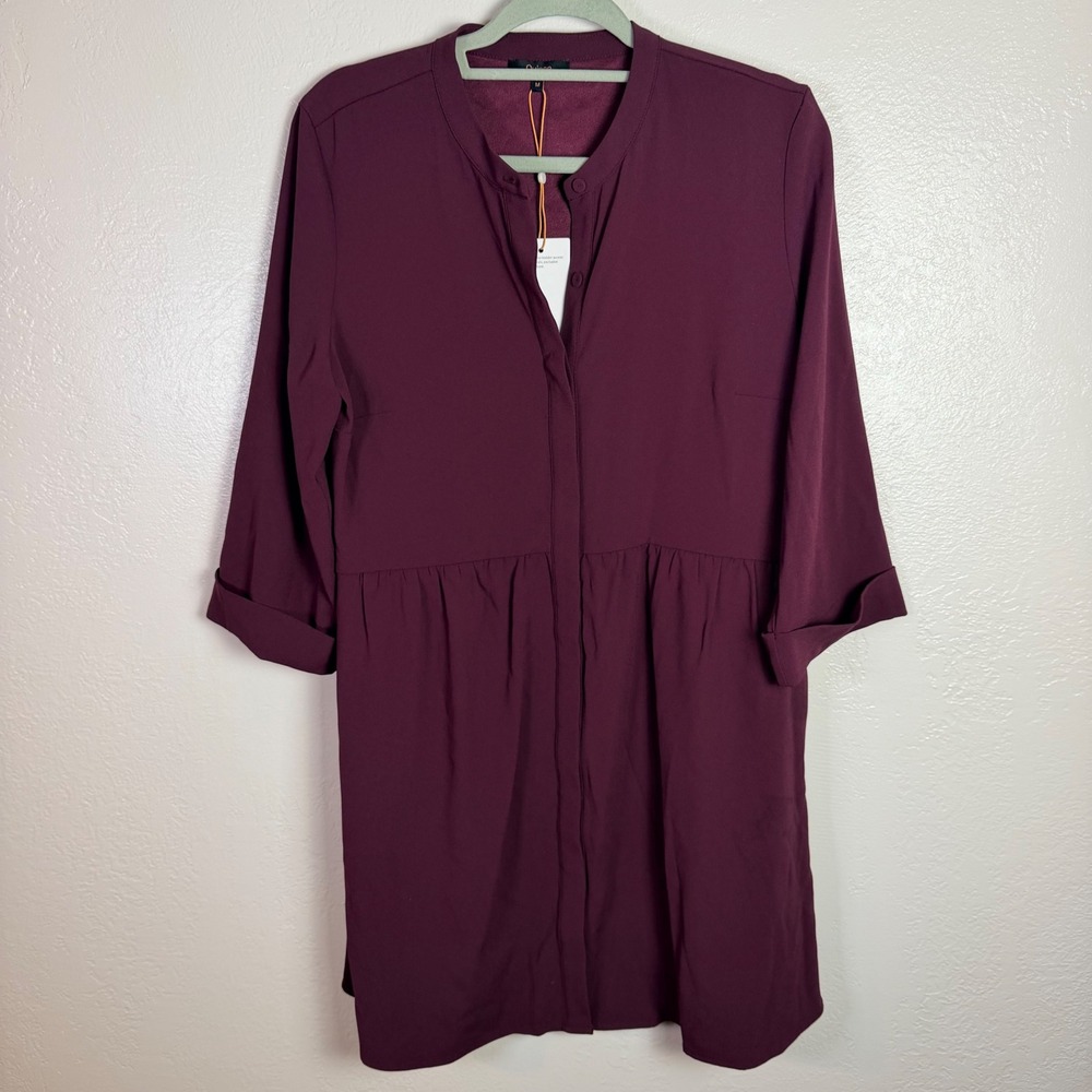 New Quince women's M Fluid Crepe Shirt Dress Wine Tasting Red Burgundy Pockets